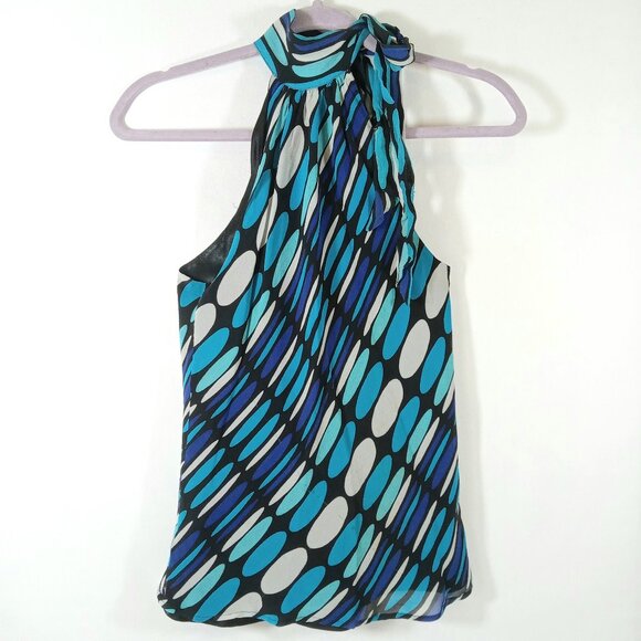 Express Design Studio Sleeveless Silk Top Women's XS Blue and Black - Picture 1 of 11